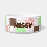 Boho Brown, Burgundy, Green and Mauve Whimsical    Bowl<br><div class="desc">Personalized Cute whimsical boho dog dog bowl with pink,  mauve,  brown,  burgundy and sage green polka dots and stripes pattern. Earthy warm colors.</div>