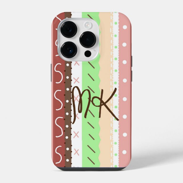 Boho Brown, Burgundy, Green and Mauve Whimsical  iPhone Case (Back)