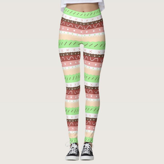 Boho Brown, Burgundy, Green and Mauve Whimsical   Leggings (Front)
