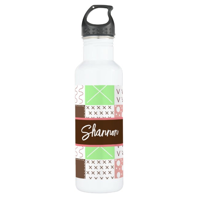 Boho Brown, Burgundy, Green and Mauve Whimsical Stainless Steel Water Bottle (Front)