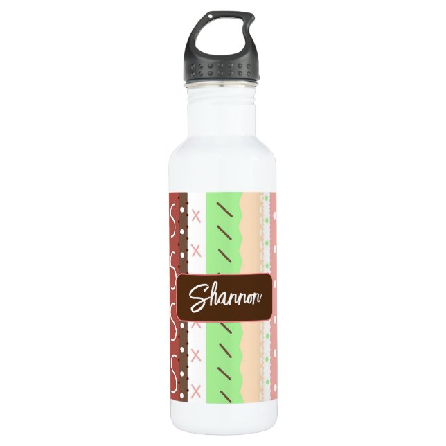 Boho Brown, Burgundy, Green and Mauve Whimsical Stainless Steel Water Bottle (Front)