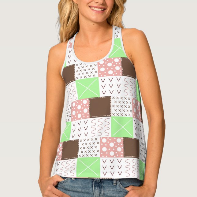 Boho Brown, Burgundy, Green and Mauve Whimsical Tank Top (Front)