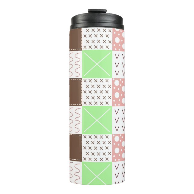 Boho Brown, Burgundy, Green and Mauve Whimsical    Thermal Tumbler (Front)