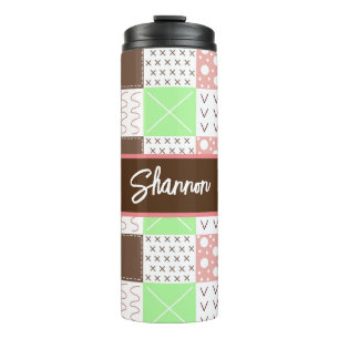 Boho Brown, Burgundy, Green and Mauve Whimsical Thermal Tumbler