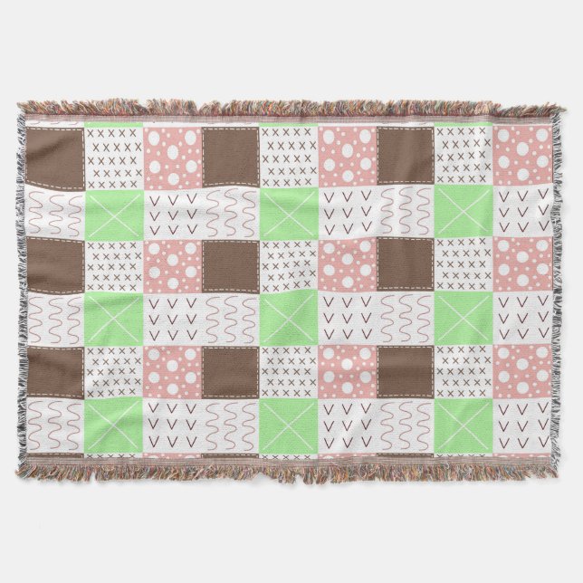 Boho Brown, Burgundy, Green and Mauve Whimsical   Throw Blanket (Front)