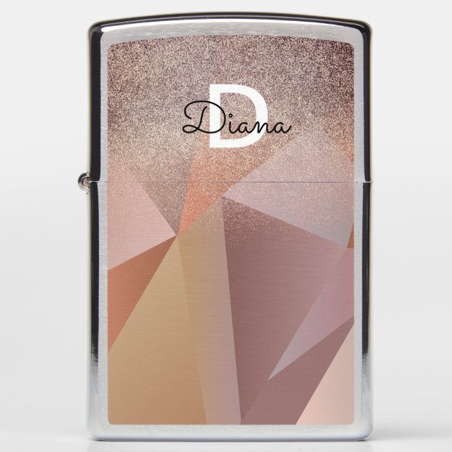 Boho Brown Faux Glitter Geometrics Zippo Lighter (Front)