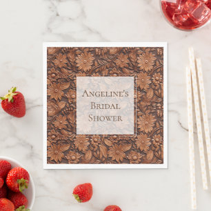 Boho Brown Faux Leather Floral Bridal Shower Napkins