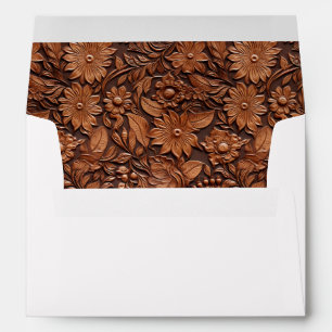 Boho Brown Faux Leather Floral Wedding Envelope