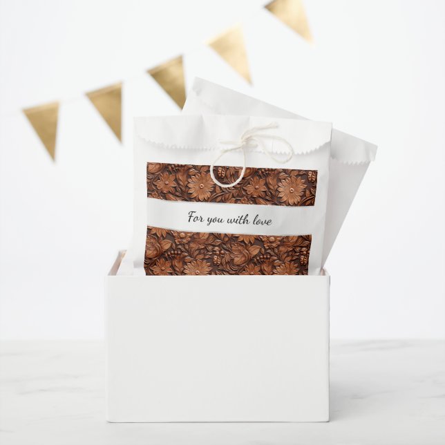 Boho Brown Faux Leather Floral Wedding Favor Bag (Party)