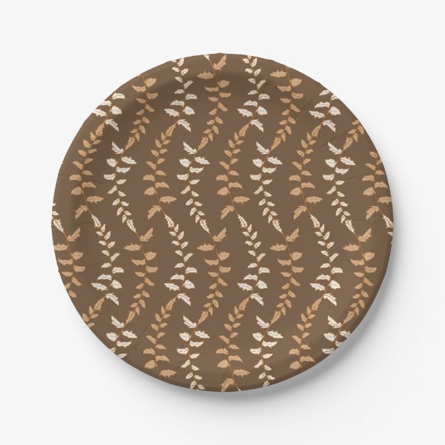 Boho Brown Fern Strings - seamless pattern. Paper Plates (Front)