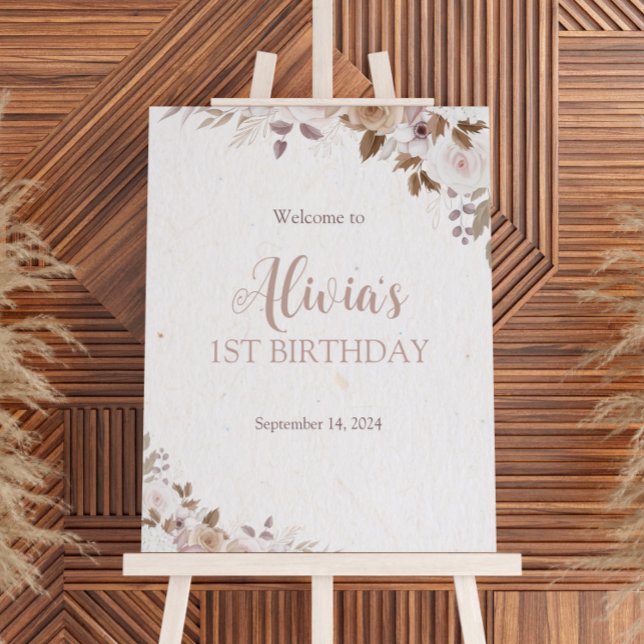 Boho Brown Floral Birthday Foam Board (Creator Uploaded)