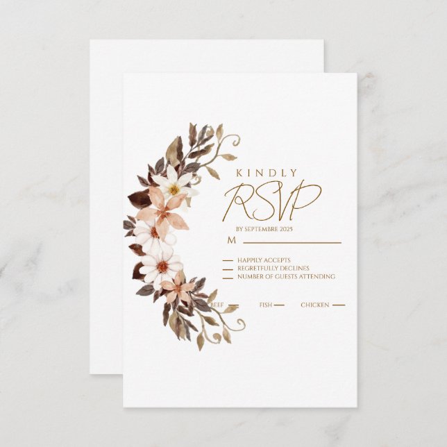 Boho Brown Floral  RSVP Card (Front/Back)