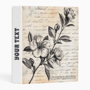 Boho Brown Floral Sketch Vintage Parchment Mini Binder