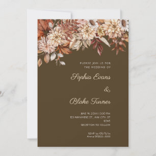 Boho Brown Floral Winter Coffee Brown Wedding Invitation