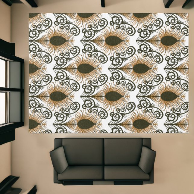 Boho Brown & Gold Jewel Tone Peacock Feather  Rug (Insitu (Indoor 1))