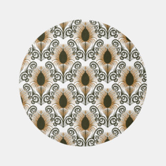 Boho Brown & Gold Jewel Tone Peacock Feather Rug