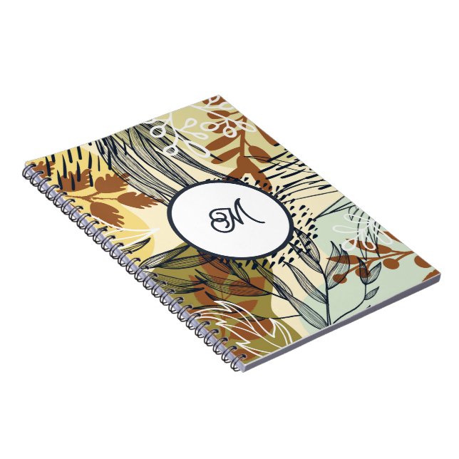 Boho Brown Green Gold  Leaves Notebook (Right Side)