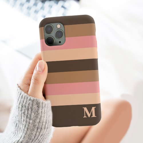 Boho Brown Neutral Stripes Monogram Trendy Initial iPhone 13 Pro Max Case