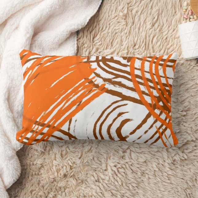 Boho Brown, Orange Abstract Design   Lumbar Pillow (Blanket)