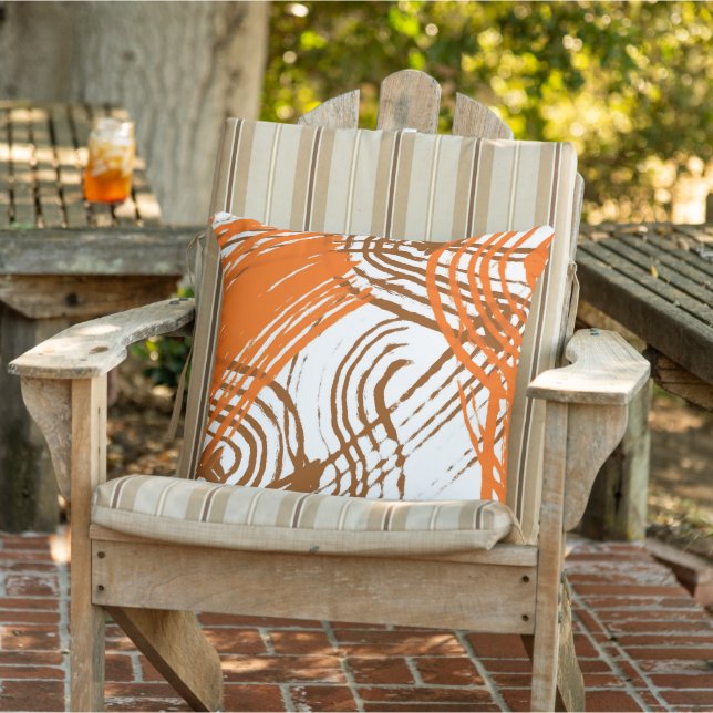 Boho Brown, Orange Abstract Design   Outdoor Pillow (Chair)