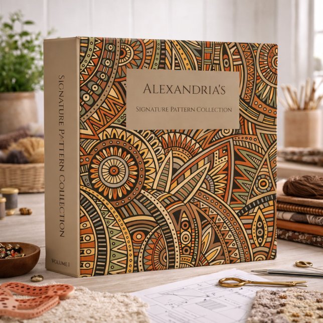 Boho Brown, Rust & Black Monogram Pattern Keeper 3 Ring Binder (Creator Uploaded)