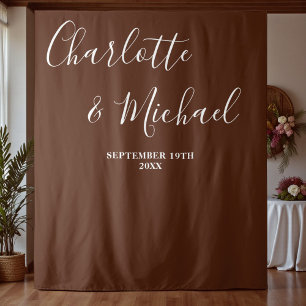 Boho Brown Script Minimalist Wedding Backdrop