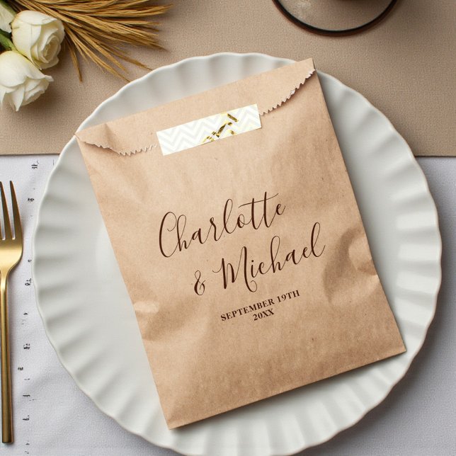 Boho Brown Script Minimalist Wedding Favor Bag (Creator Uploaded)