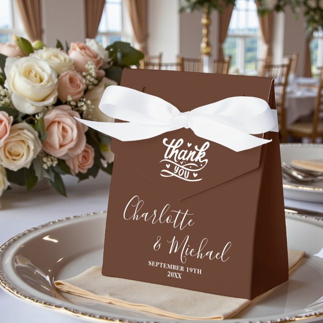 Boho Brown Script Minimalist Wedding Favor Boxes (Creator Uploaded)