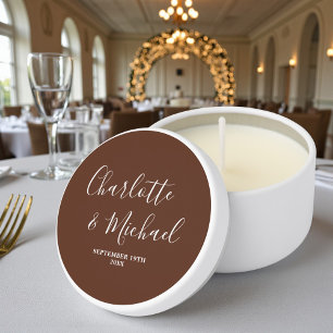 Boho Brown Script Minimalist Wedding Mini Candle Favors