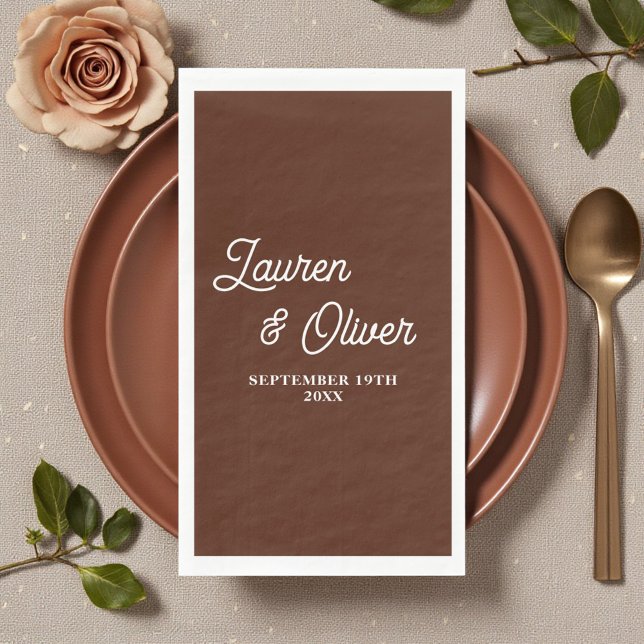 Boho Brown Script Minimalist Wedding Paper Guest Towels (Creator Uploaded)