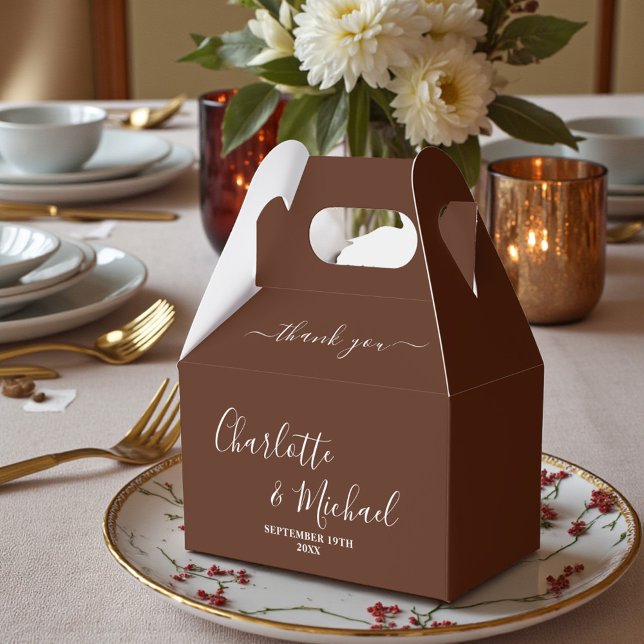 Boho Brown Script Minimalist Wedding Thank You Favor Boxes (Creator Uploaded)