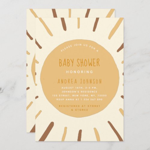 Boho Brown Sunshine Neutral Sun Baby Shower Invitation