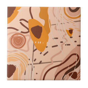 Boho Brown Tan Beige Orange Abstract Art Ceramic Tile