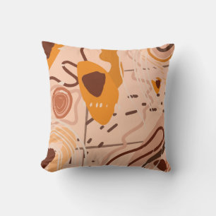 Boho Brown Tan Beige Orange Abstract Art Throw Pillow