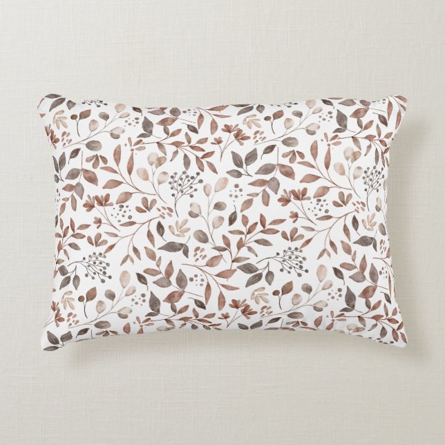 Boho Brown Terracotta Botanical Leaves Accent Pillow (Front)