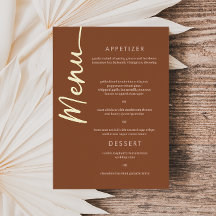 Boho Brown Terracotta Gold Foil Script Menu Card