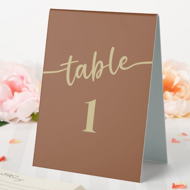 Boho Brown Trendy Script Wedding Table Numbers Tent (In SItu (Wedding))
