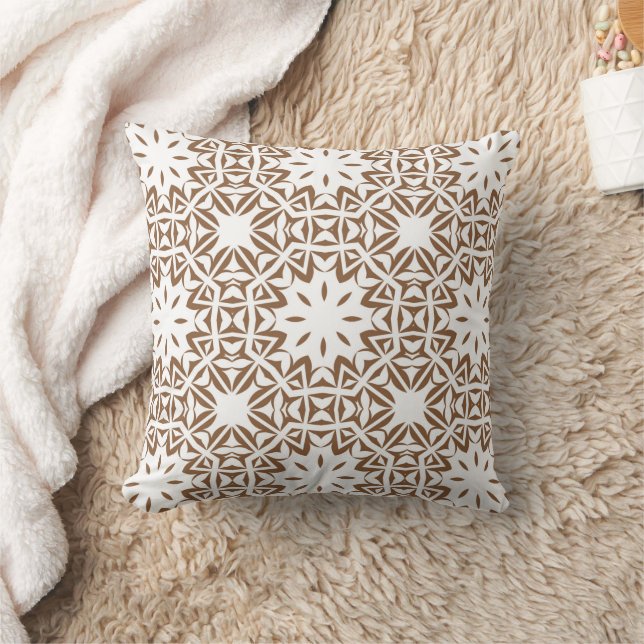 Boho Brown White Pattern  Throw Pillow (Blanket)