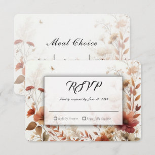 Boho Browns with Butterflies Floral Wedding RSVP Card