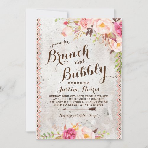 Boho Brunch and bubbly Bridal Shower Invitation