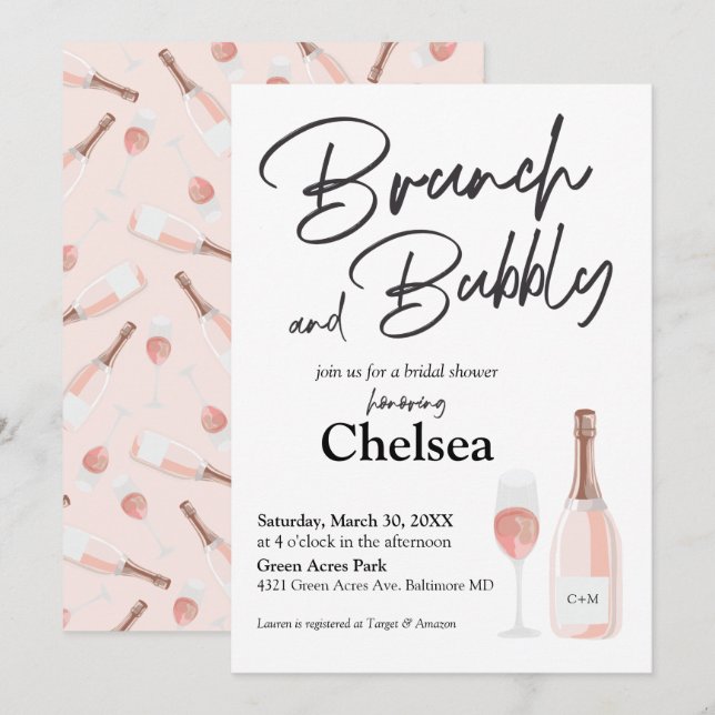 Boho Brunch And Bubbly Bridal Shower Invitation (Front/Back)