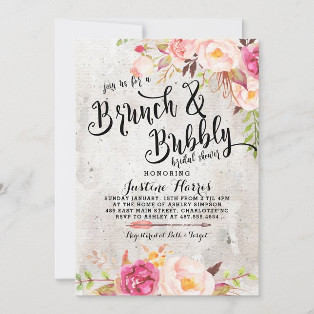 Boho Brunch and bubbly Bridal Shower Invitation (Front)