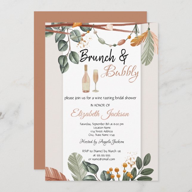 Boho Brunch & Bubbly Bridal Shower Invitation (Front/Back)