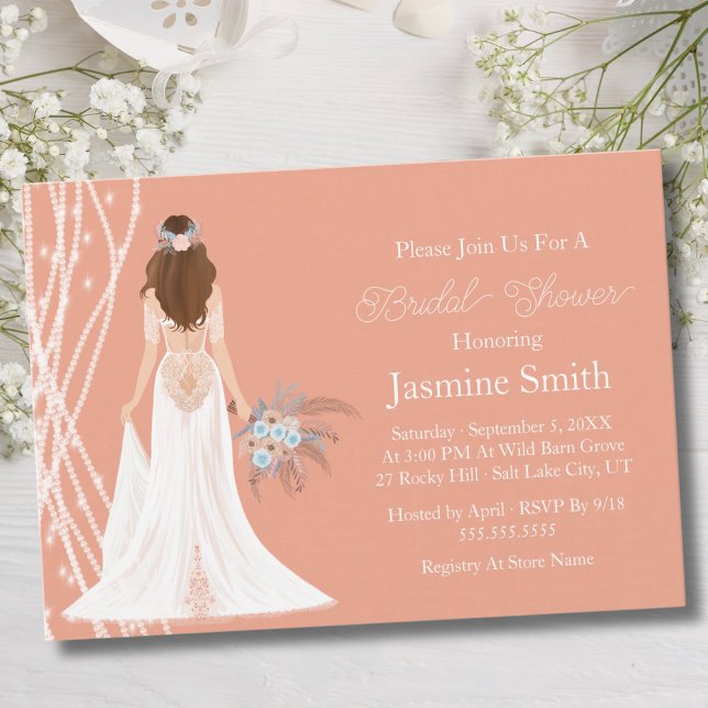 Boho Brunette Bride With Pearls Bridal Shower Invitation (Creator Uploaded)