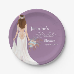  Boho Brunette Hair Bride With Flowers Paper Plates