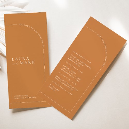 Boho Brunt Orange Arch Minimalist Wedding Program