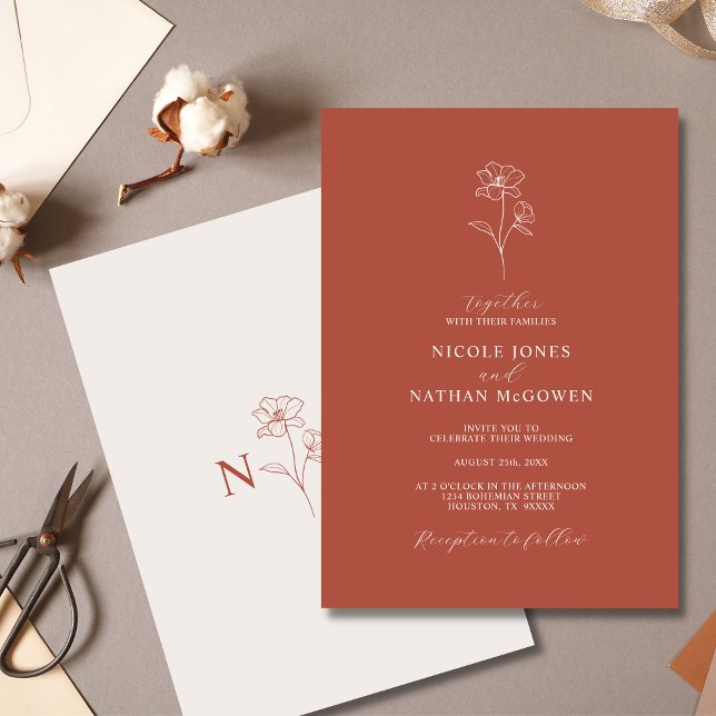 Boho Budget Terracotta Rust Flower Wedding | DIY  Invitation (Creator Uploaded)