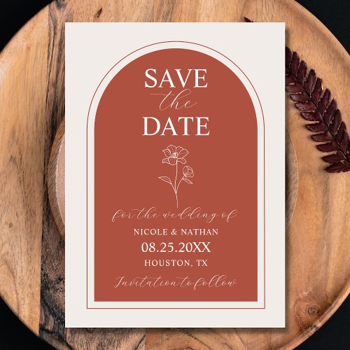 Boho Budget Terracotta Rust Flower Wedding  DIY Save The Date