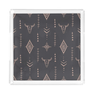 Boho bull skull, ethnic seamless. acrylic tray