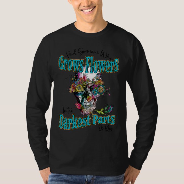 Boho Bull Skull Find Someone Who Grow Flower Weste T-Shirt (Front)